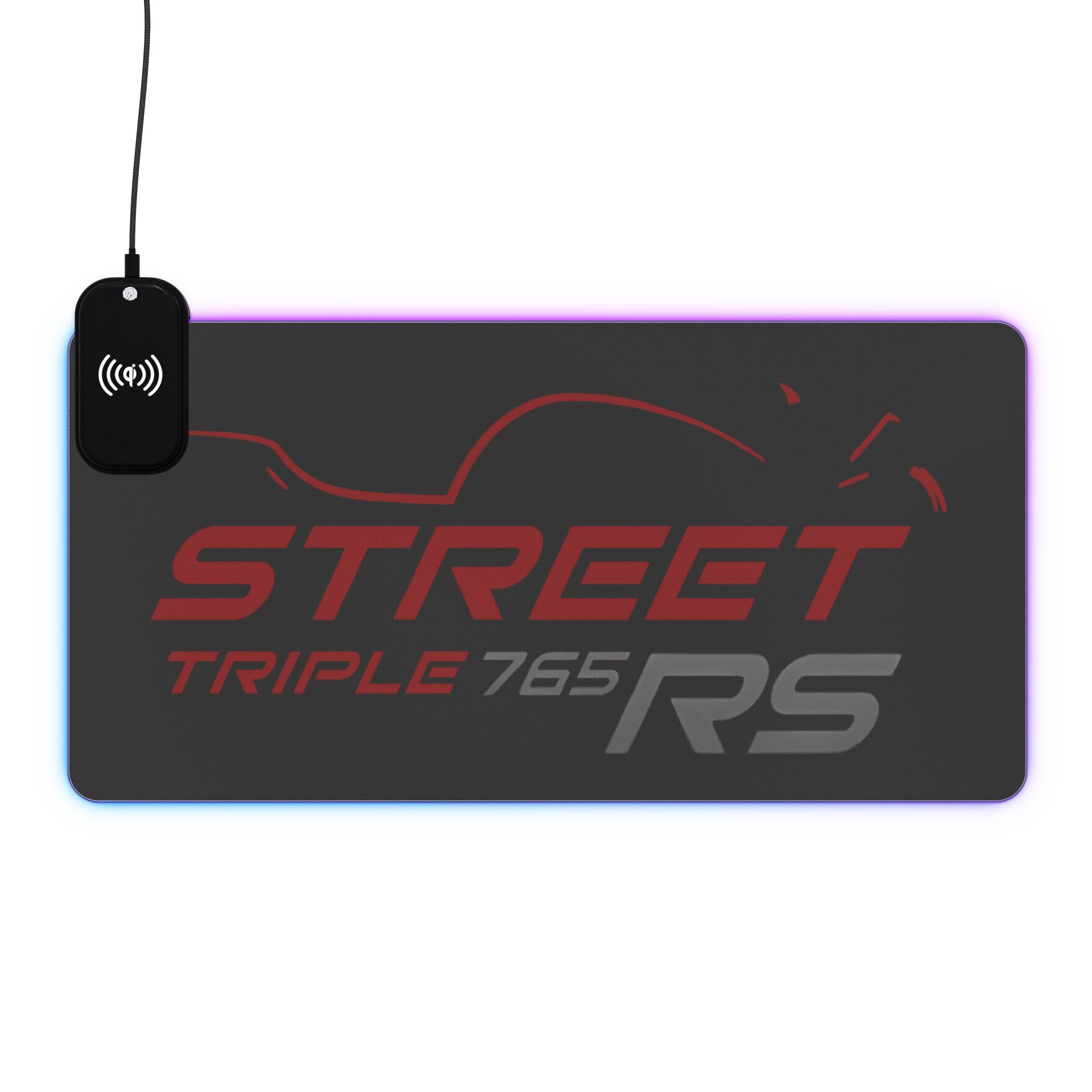 Street Triple 765 RS Carnival Red — RGB Wireless Charging Desk Mat