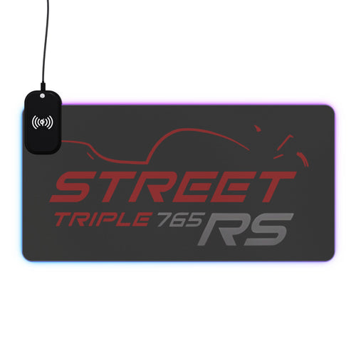 Street Triple 765 RS Carnival Red — RGB Wireless Charging Desk Mat