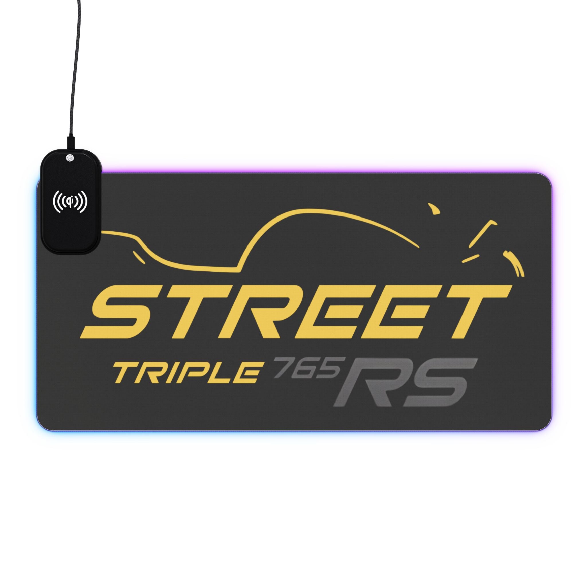 Street Triple 765 RS Cosmic Yellow — RGB Wireless Charging Desk Mat
